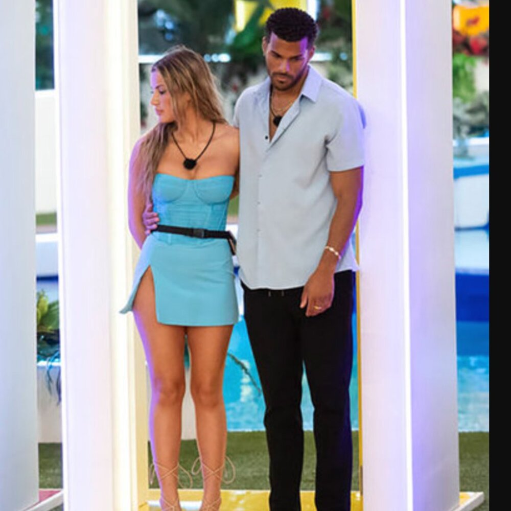 Mistress Rocks Aqua Corset & High Split Mini Skirt